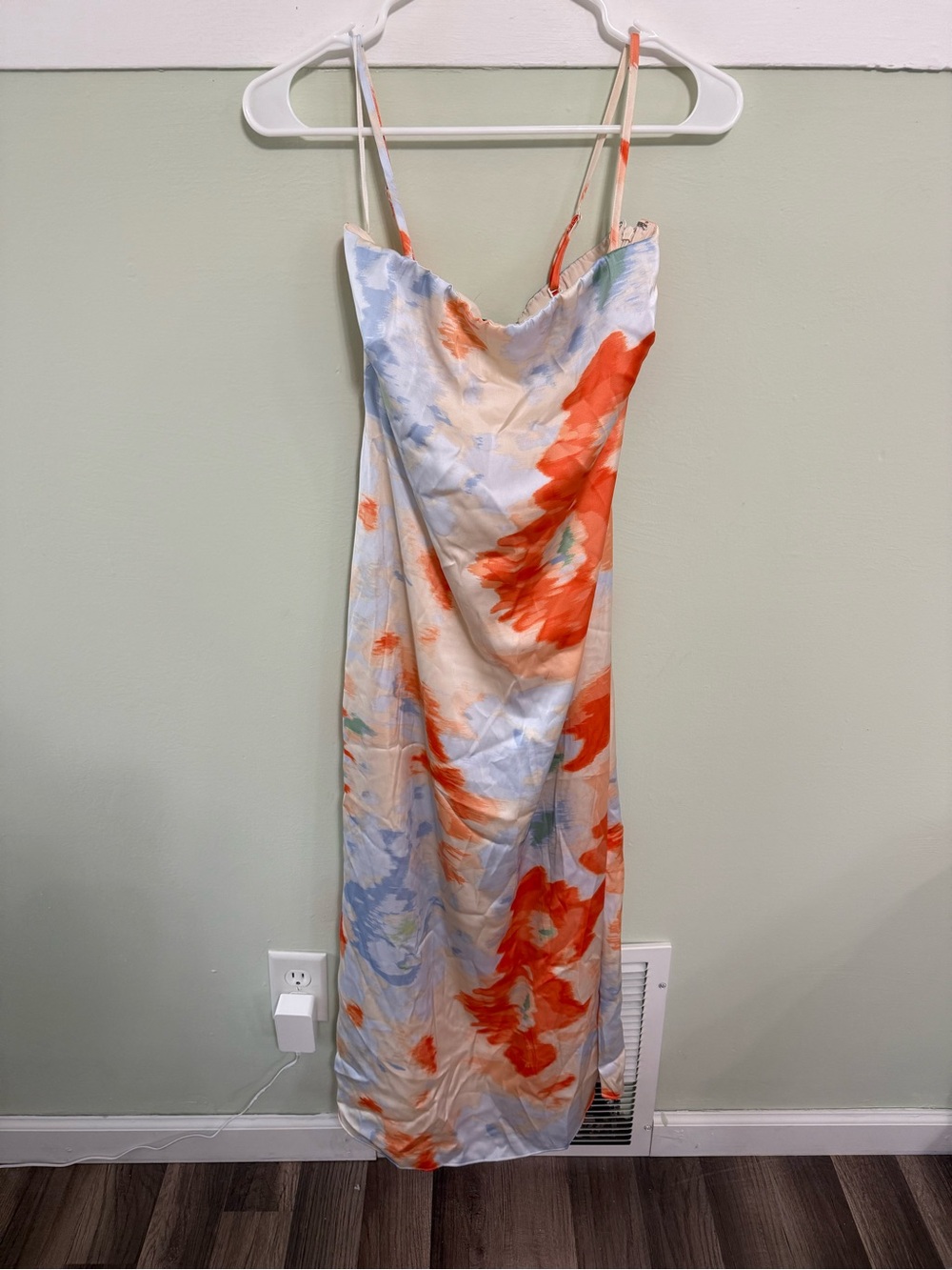 Abercrombie & Fitch Floral Slip Midi Dress in Cream and Orange